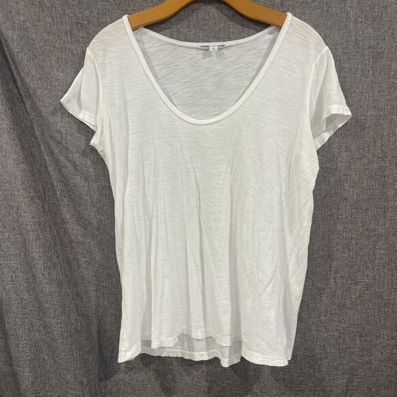 James Perse Women Sz XL 4 White T-Shirt Cotton Modal Slub Deep Scoop Neck FLAW - Picture 1 of 10